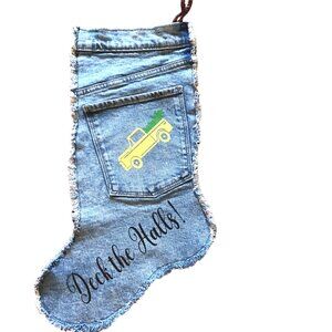 Handmade Christmas Stocking w/Pocket, Country Farmhouse Rustic Pickup Truck